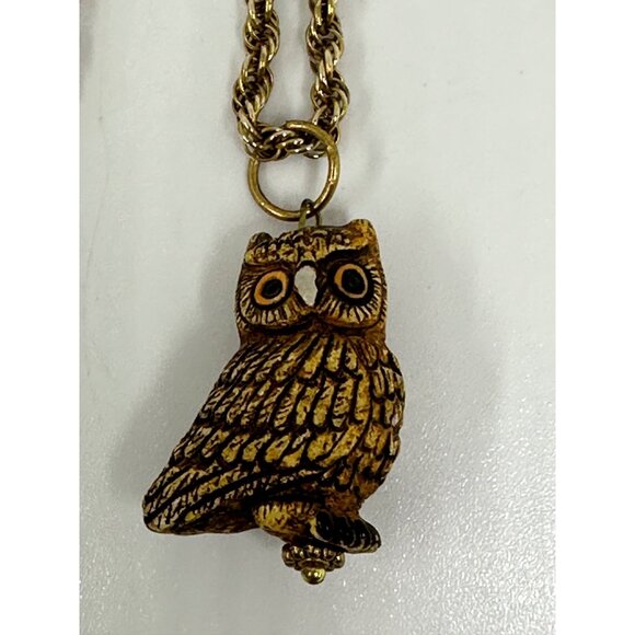 VTG Owl Pendant Necklace Gold Tone Rope Chain 13" Retro Jewelry Accessories - Picture 7 of 8